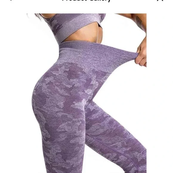 NWOT Women’s tummy control purple camouflage leggings One Size - Picture 3 of 5